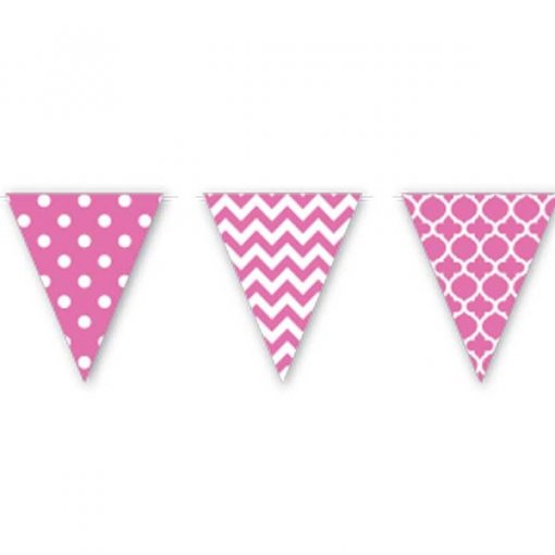 Bandeira Triangular Bolas & Chevron Rosa Choque