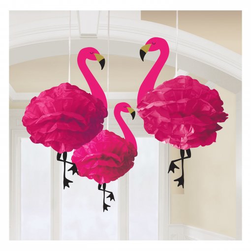 3 Decorações Pendentes 49,5cm Flamingo