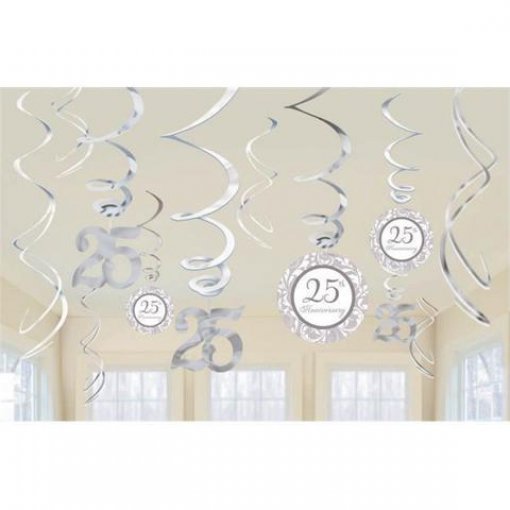 12 Espirais Decorativas Dourado 25º Aniversário