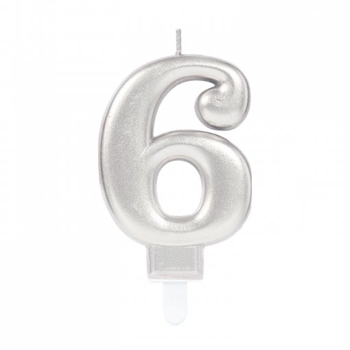 Vela Aniversário Prateado Metalizado nº6