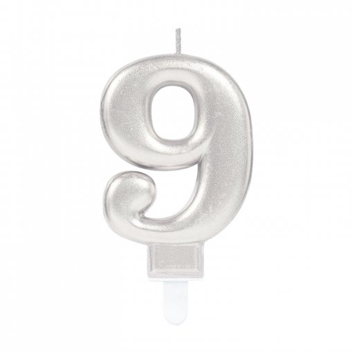 Vela Aniversário Prateado Metalizado nº9