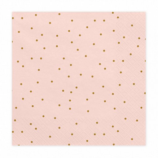20 Guardanapos 33x33cm Rosa Claro Bolinhas Dourado