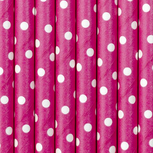 10 Palhinhas de Papel Rosa Choque com pintas