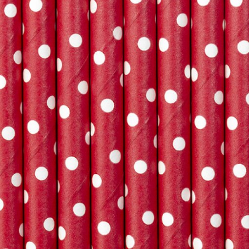 10 Palhinhas de Papel Vermelhas com pintas