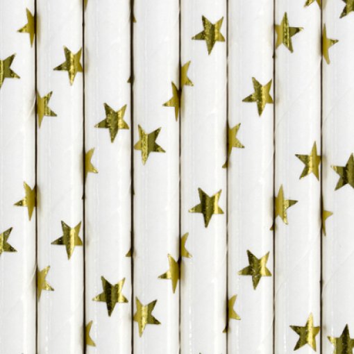 10 Palhinhas de Papel  Estrelas Douradas