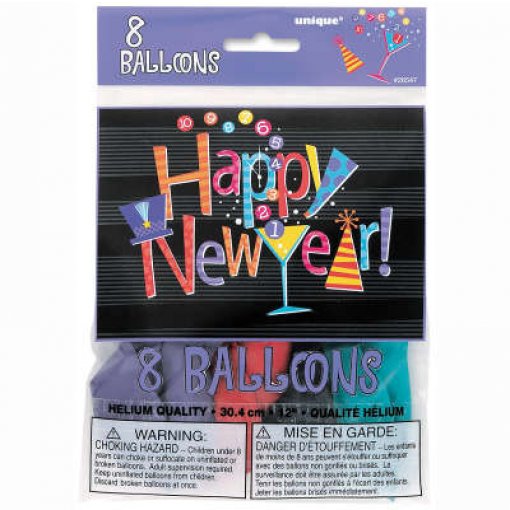 8 Balões Latex 12'' Ano Novo