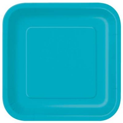 14 Pratos Quadrados 23cm Azul Caribe