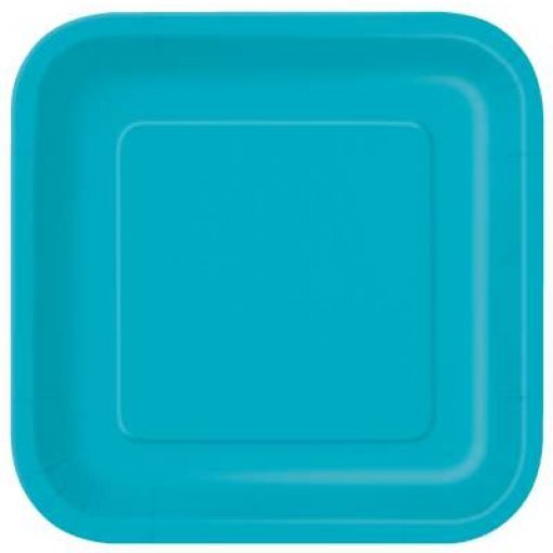 12un - 14 Pratos Quadrados 23cm Azul Caribe