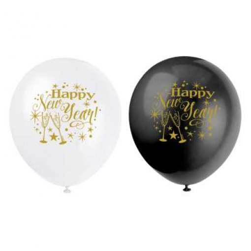 8 Balões Latex 12'' Glittering New Year