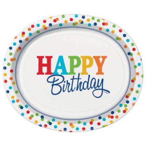 8 Pratos Ovais Rainbow Polka Dot