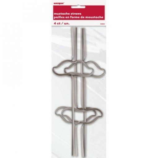 4 Palhinhas Plástico Forma Bigode