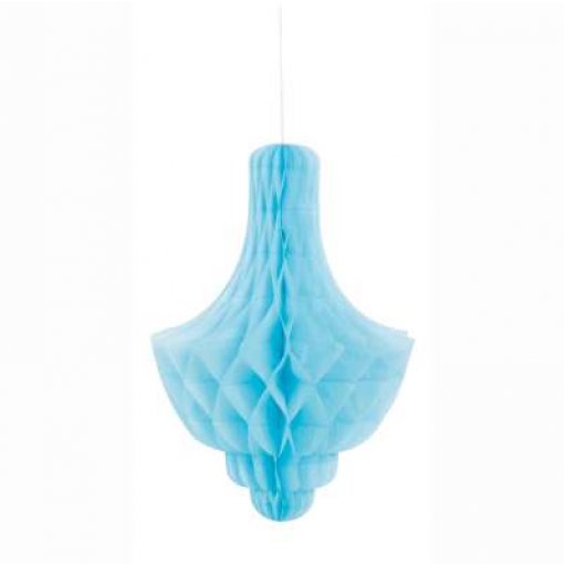 Decoração de Papel Pendente Candelabro 14'' Azul Claro