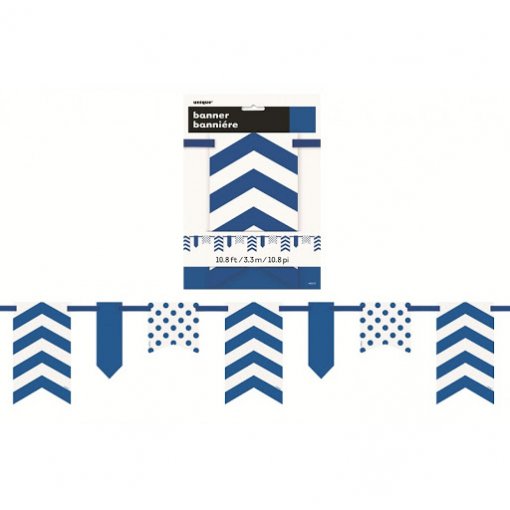 Grinalda de Papel Bolas, Riscas & Chevron 3,66m Azul Médio