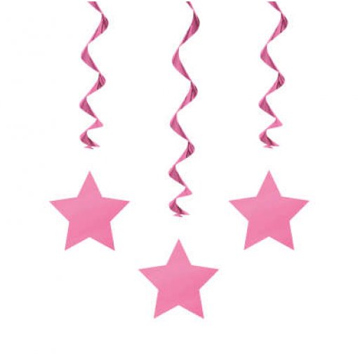 3 Pendentes Decorativos Estrelas Rosa Choque