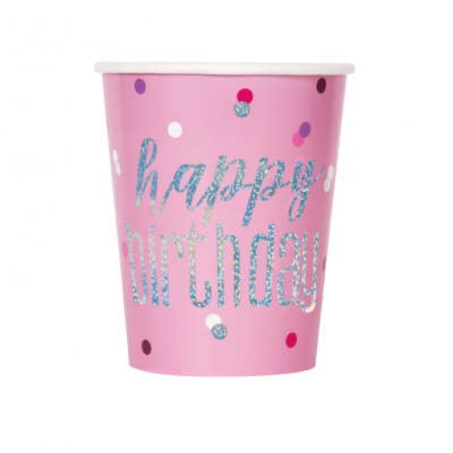 8 Copos 267ml Glitz Rosa & Prateado Foil