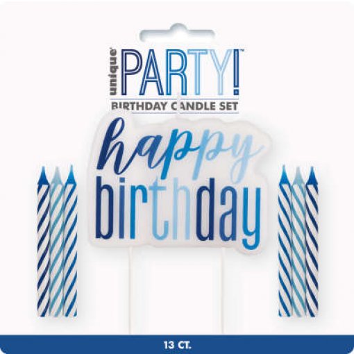 13 Velas Azul & Prateado & Vela 'Happy Birthday'