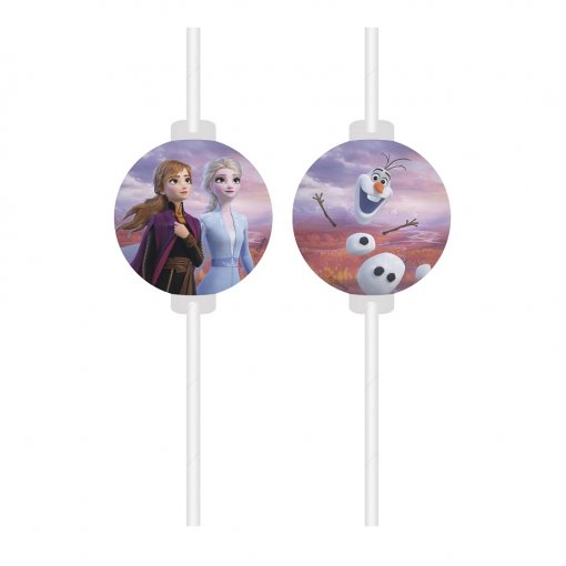 4 Palhinhas Papel com Medalha Frozen II