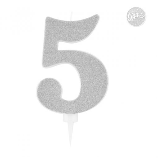 Vela Aniversário Big Size 15cm Prateado Glitter nº5