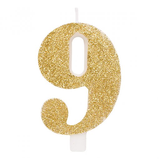 Vela Aniversário 9,5cm Dourado Glitter nº9