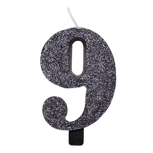 Vela Aniversário 9,5cm Preto Glitter nº9