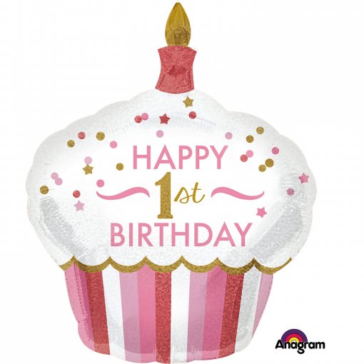 Balão Foil P40 SuperShape 1st Birthday Cupcake Girl