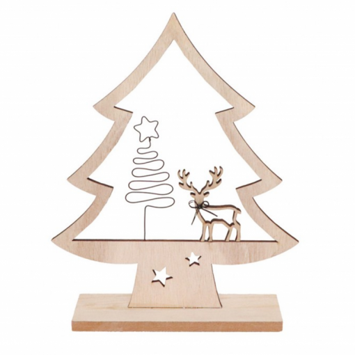 Árvore de Natal Madeira com rena 19x24cm