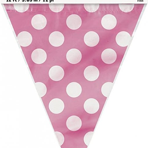 Bandeira Triangular Plástico 3,66m Bolas Rosa Choque