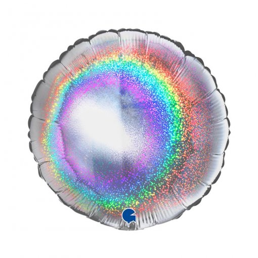 Balão Foil Redondo 18'' Glitter Holographic Silver - Prateado