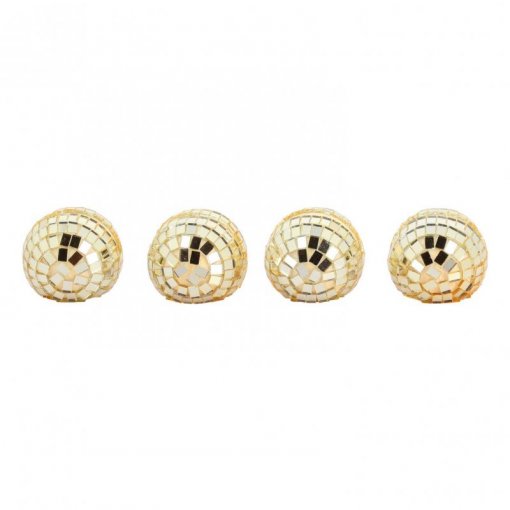 4 Suportes Marcador de Lugar 4cm Bolas de Espelho Dourado