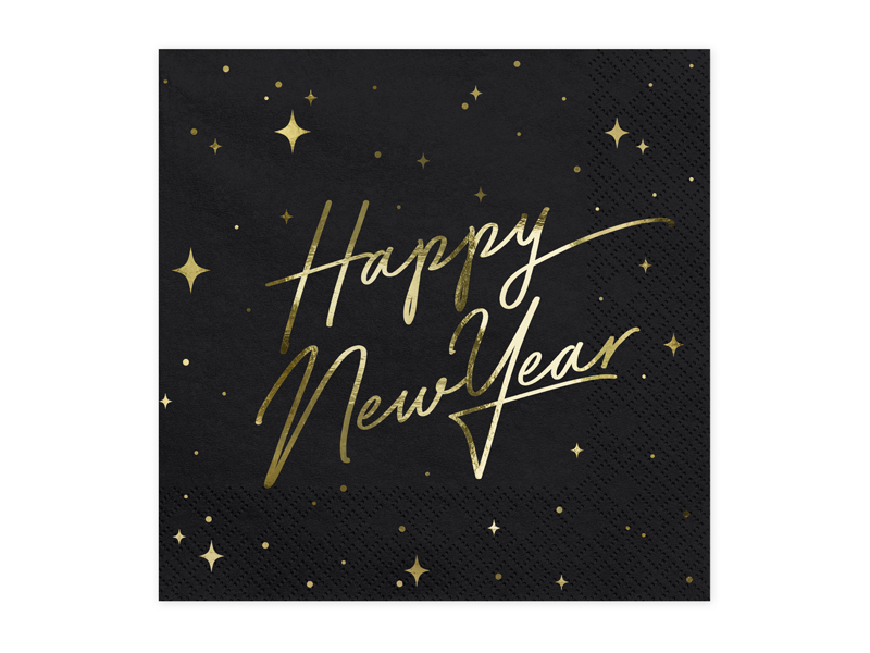 20 Guardanapos 33cm Happy New Year Preto