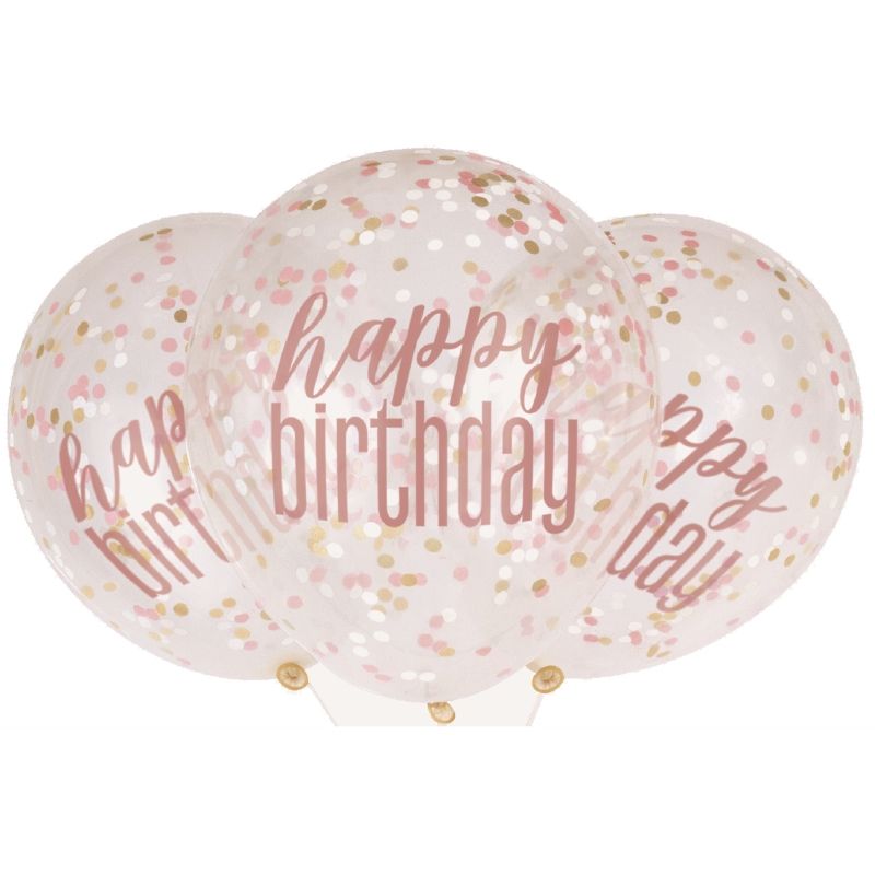 6 Balões Latex 12'' com confettis Rose Gold