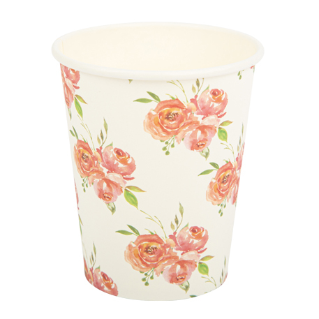 8 Copos 255ml Flores Branco & Rosa