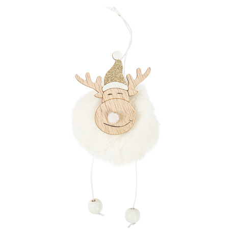 Veado para suspender com pelo Branco 13 x 9 cm