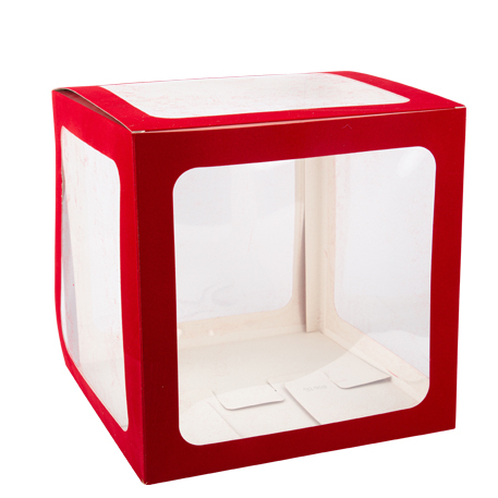 Cubo Transparente & Vermelho veludo para Balões 30x30x30cm Natal