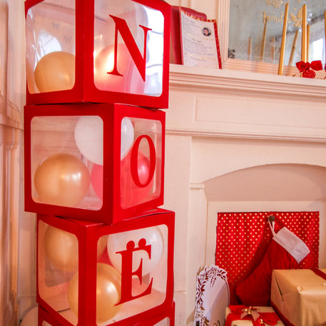 Cubo Transparente & Vermelho veludo para Balões 30x30x30cm Natal