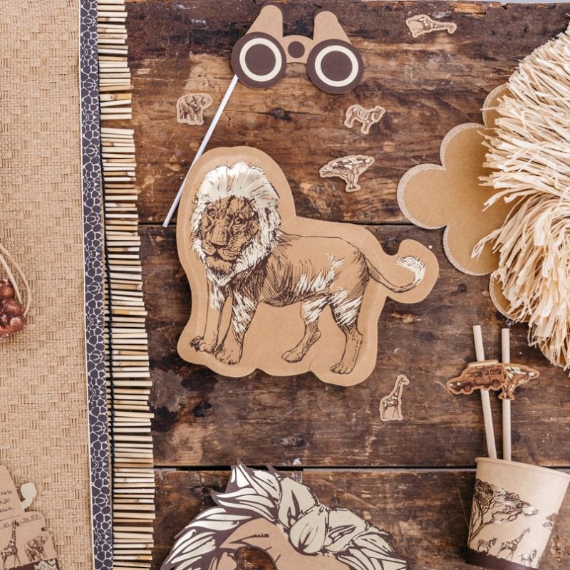 8 Pratos 23x20cm Kraft Safari Leão