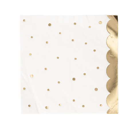16 Guardanapos 33cm Branco Pintas Dourado Foil