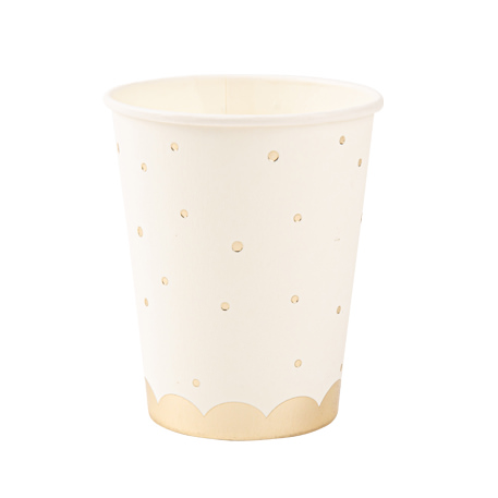 8 Copos 255ml Branco Pintas Dourado Foil