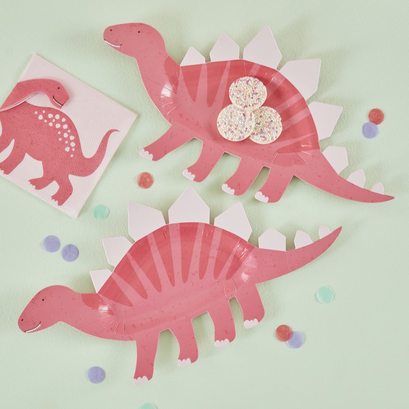 8 Pratos 30x16cm Dinossauro Rosa