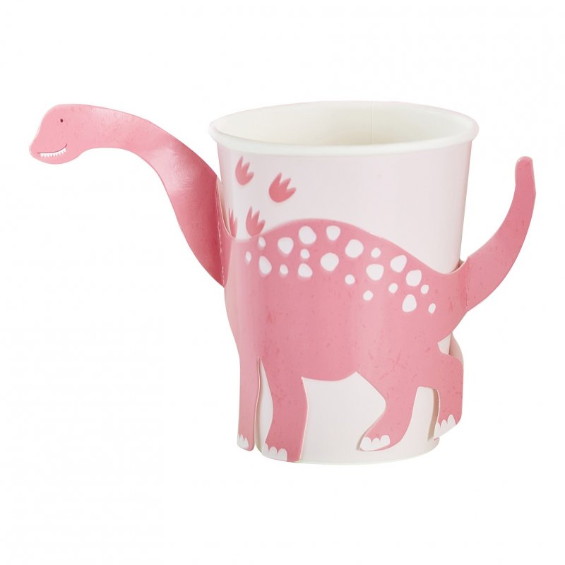 8 Copos 267ml Dinossauro Rosa