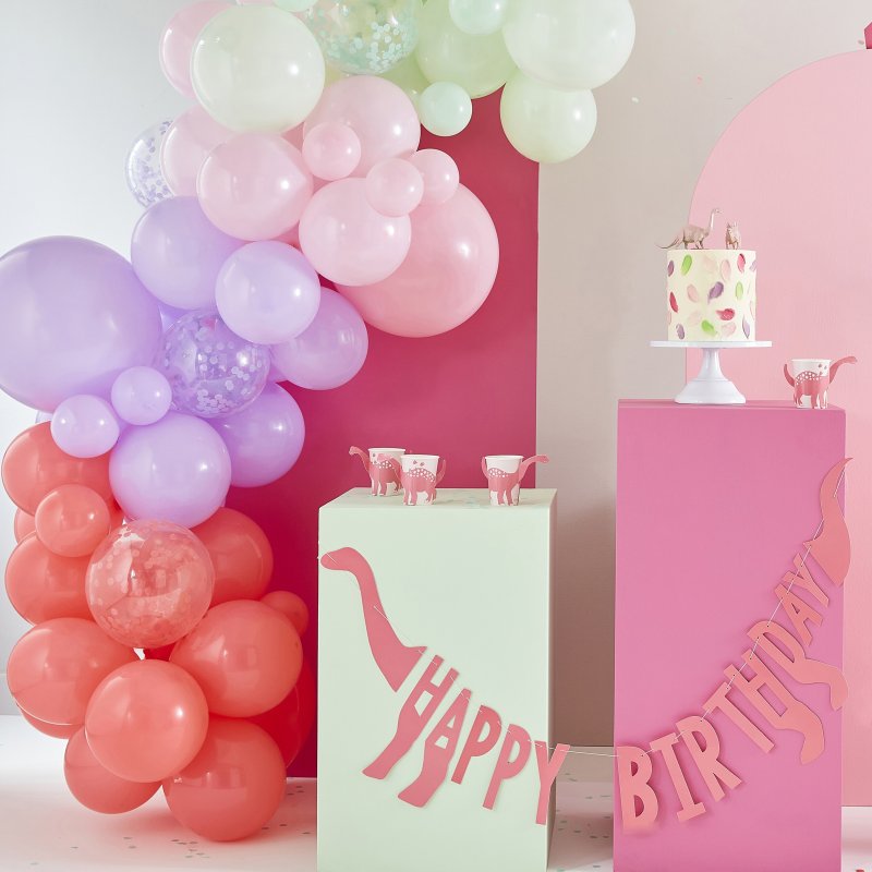 Grinalda Happy Birthday 27x137cm Dinossauro Rosa