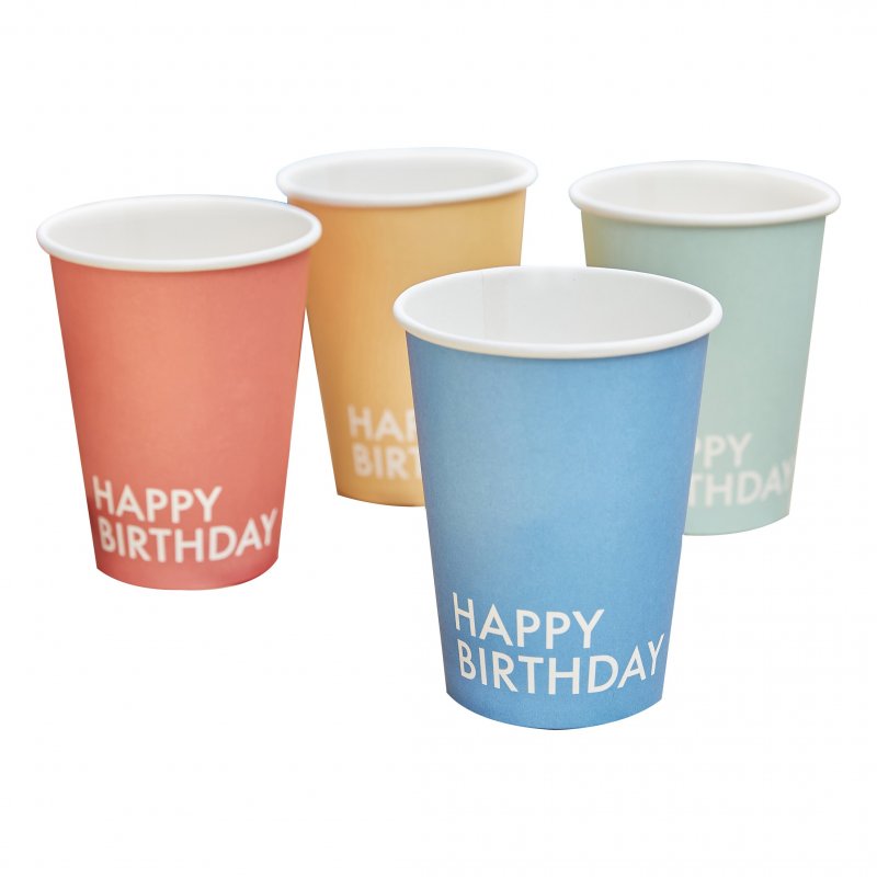 8 Copos 267ml Brights Happy Birthday (Sortido)
