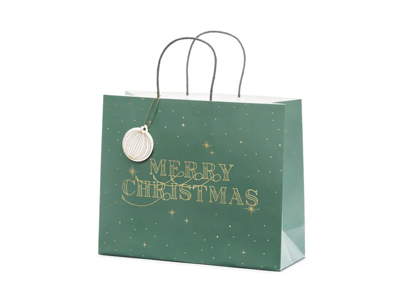 Saco para Presente Verde 32.5x26.5x11.5cm Merry Christmas - Natal
