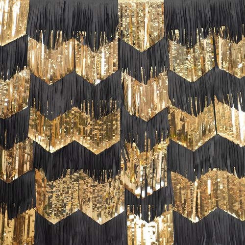 7 Grinaldas Pretas e Douradas metálicas 2m