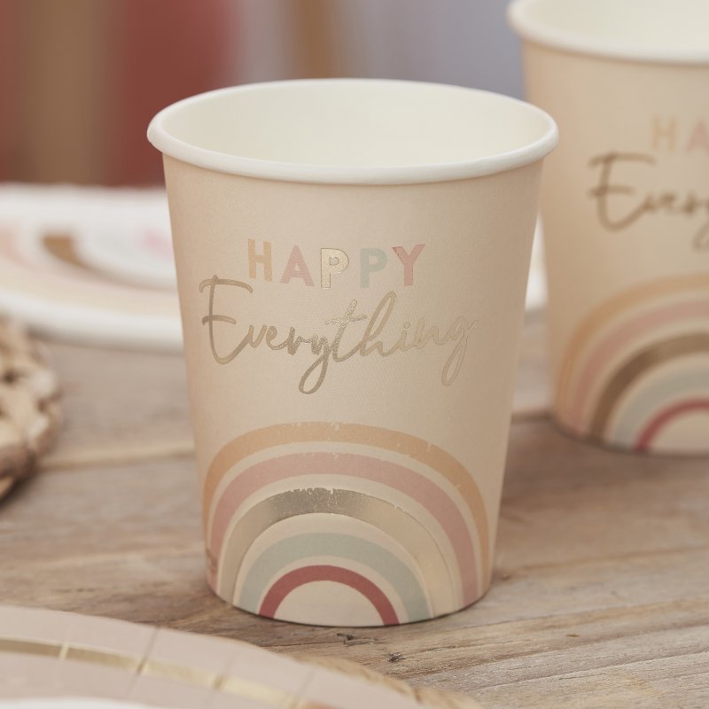 8 Copos Happy Everything Natural Rainbow Birthday Party