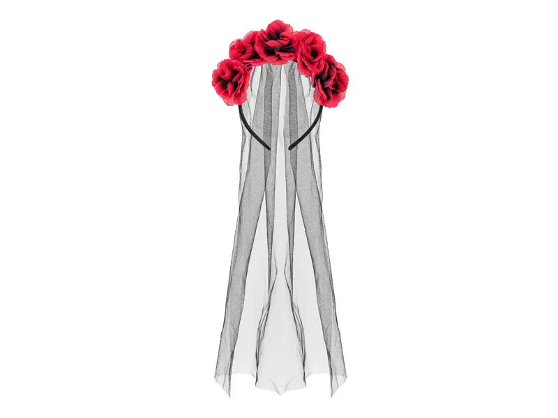 Bandolete com Véu e Rosas - Halloween