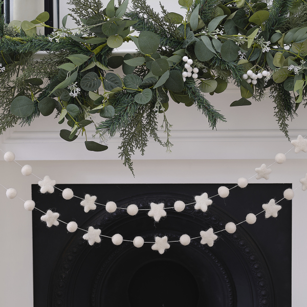 Grinalda de Feltro Estrelas e Bolas Brancas - Natal