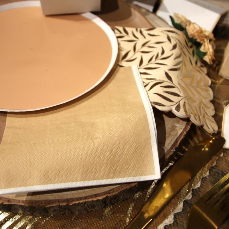 15 Guardanapos 24cm Creme e Camel