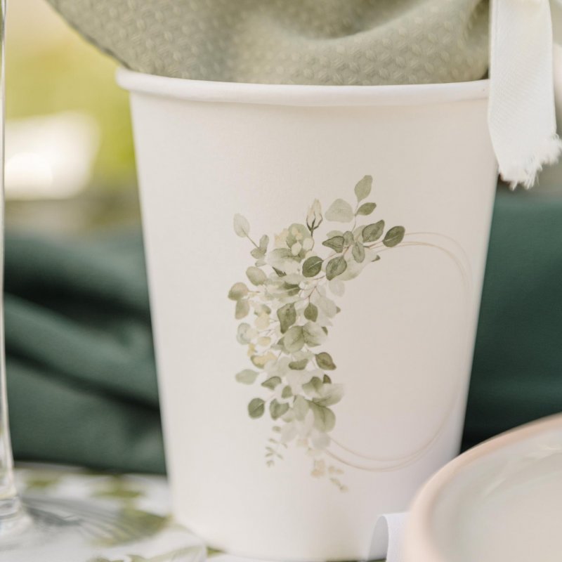 8 Copos 255ml Jardim Botânico Folhas Verde Sálvia 