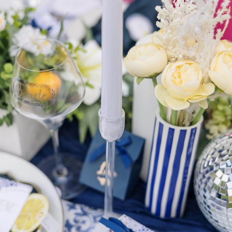 Vaso de Cerâmica Riscas Azul 